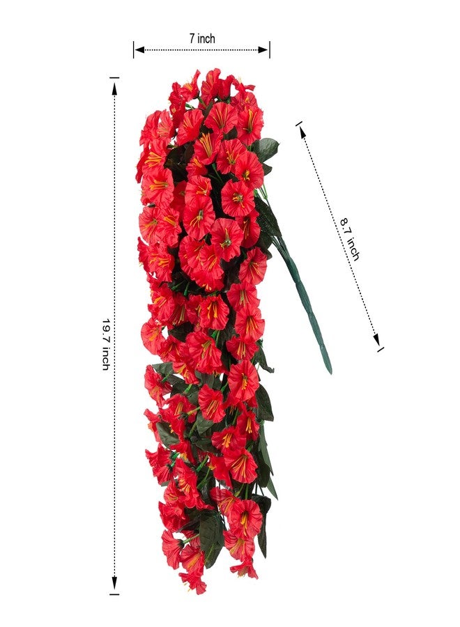 florisso Artificial Faux Hanging Flowers Plants for Winter Christmas Outdoor Outside Decor, 2 PCS Fake Silk Red Morning Glory Long Vines UV Resistant Realistic for Home Porch Patio Balcony Planter Decoration - Image 5